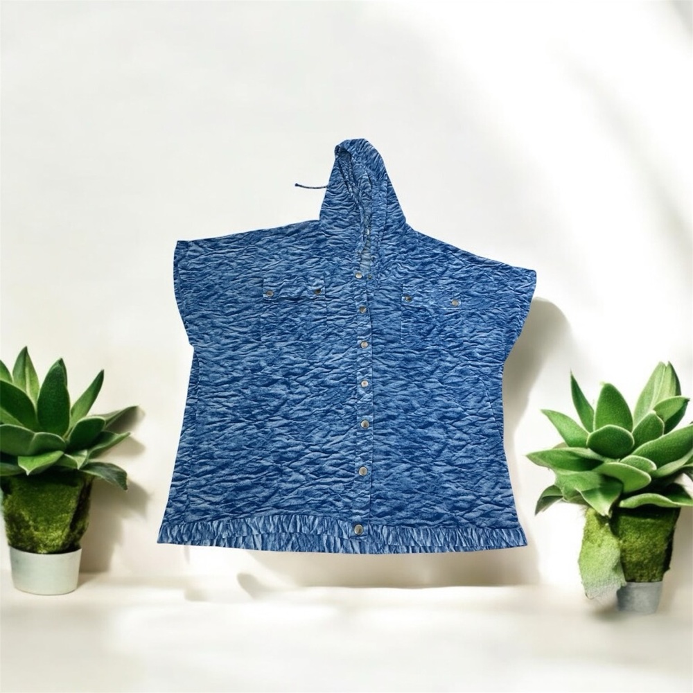 Chico’s Weekend Beach Coverup Front Pockets Sheer Mesh Hood Size 2